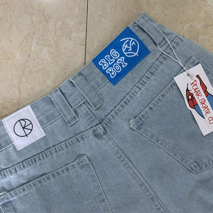 Polar Big Boy Embroidery Jeans Y2K Pants Streetwear Gothic Cartoon Blue Baggy Jeans Retro Punk Rock High Waist Denim Trousers - MANDOTOS