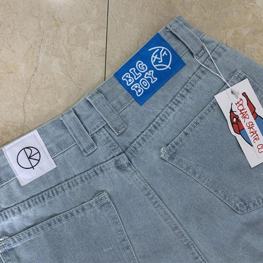 Polar Big Boy Embroidery Jeans Y2K Pants Streetwear Gothic Cartoon Blue Baggy Jeans Retro Punk Rock High Waist Denim Trousers - MANDOTOS