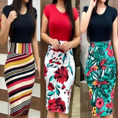 Printed Office Midi Pencil Dress Large Women Dress - MANDOTOS