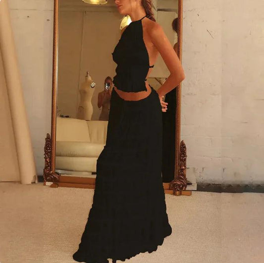 2-Piece Chic Halter Dress Suit Set - MANDOTOS