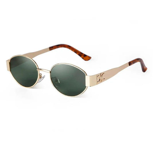 Retro Metal Frame Pilot Oval Sunglasses Women Men Brand Designer Vintage Round Sun Glasses Luxury 90s Green Lens Shades Male UV - MANDOTOS