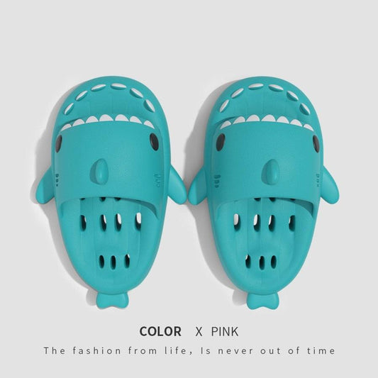 Shark Slippers With Drain Holes Shower Shoes For Women Quick Drying Eva Pool Shark Slides Beach Sandals With Drain Holes - MANDOTOS