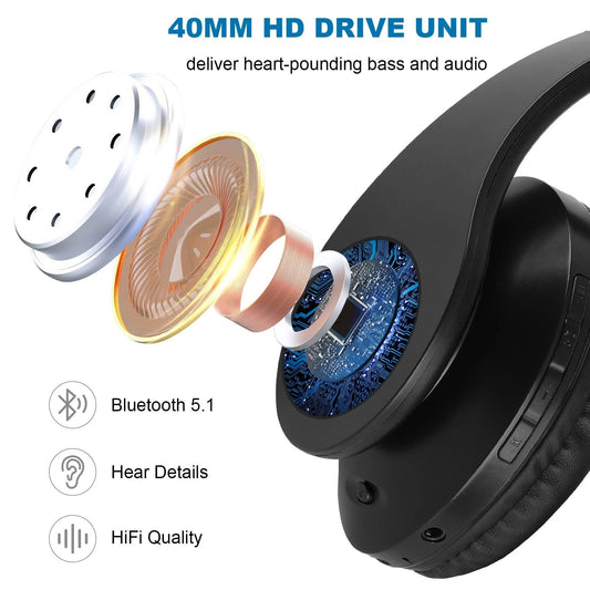 Siindoo JH-812 Black Bluetooth Headphone Foldable Stereo Music Earphones FM and Support SD Card with Mic for Mobile Samsung PC - MANDOTOS