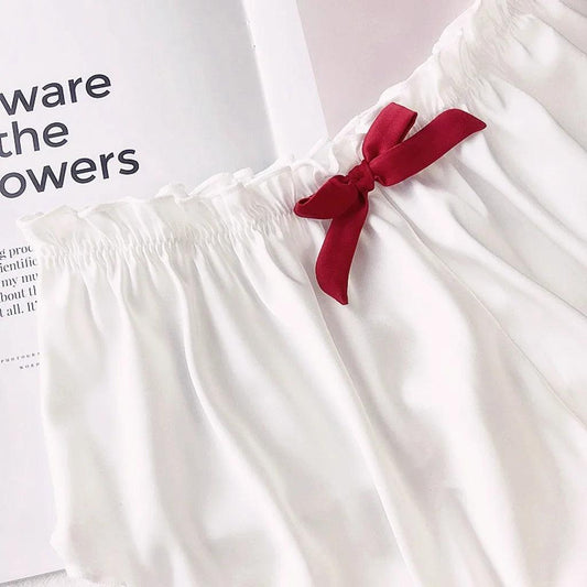 Silk Satin Sexy Panties Simple Flowers Floral Printed Lace Pajamas Underwear Fashionable Oversized Women Shorts Under Wears - MANDOTOS