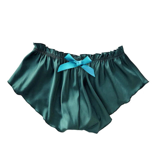 Silk Satin Sexy Panties Simple Flowers Floral Printed Lace Pajamas Underwear Fashionable Oversized Women Shorts Under Wears - MANDOTOS