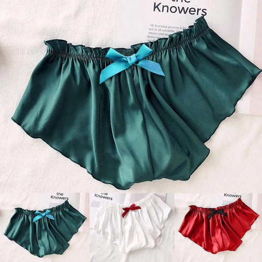 Silk Satin Sexy Panties Simple Flowers Floral Printed Lace Pajamas Underwear Fashionable Oversized Women Shorts Under Wears - MANDOTOS