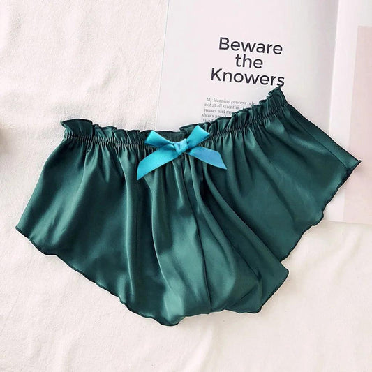 Silk Satin Sexy Panties Simple Flowers Floral Printed Lace Pajamas Underwear Fashionable Oversized Women Shorts Under Wears - MANDOTOS