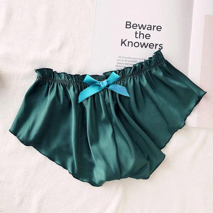 Silk Satin Sexy Panties Simple Flowers Floral Printed Lace Pajamas Underwear Fashionable Oversized Women Shorts Under Wears - MANDOTOS