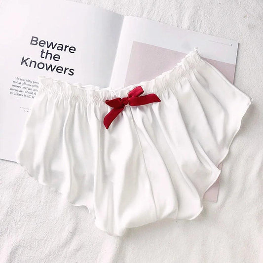 Silk Satin Sexy Panties Simple Flowers Floral Printed Lace Pajamas Underwear Fashionable Oversized Women Shorts Under Wears - MANDOTOS