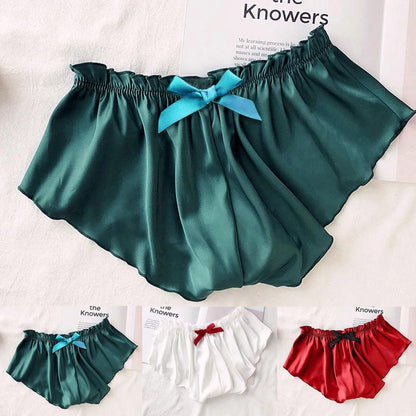 Silk Satin Sexy Panties Simple Flowers Floral Printed Lace Pajamas Underwear Fashionable Oversized Women Shorts Under Wears - MANDOTOS