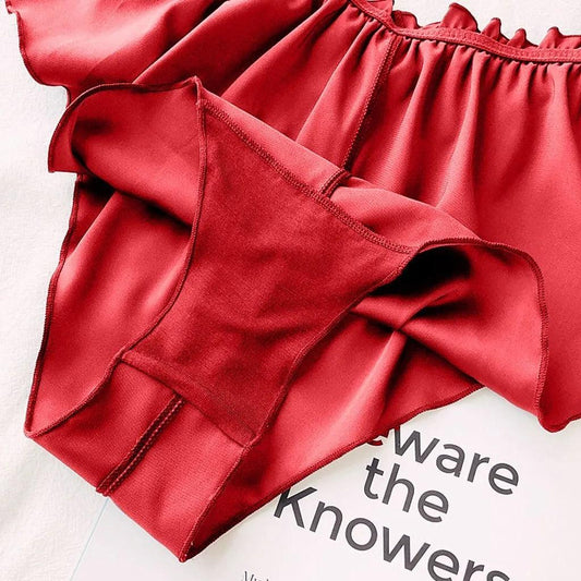 Silk Satin Sexy Panties Simple Flowers Floral Printed Lace Pajamas Underwear Fashionable Oversized Women Shorts Under Wears - MANDOTOS