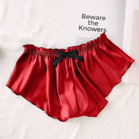 Silk Satin Sexy Panties Simple Flowers Floral Printed Lace Pajamas Underwear Fashionable Oversized Women Shorts Under Wears - MANDOTOS