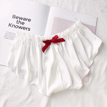 Silk Satin Sexy Panties Simple Flowers Floral Printed Lace Pajamas Underwear Fashionable Oversized Women Shorts Under Wears - MANDOTOS