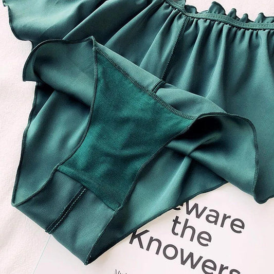 Silk Satin Sexy Panties Simple Flowers Floral Printed Lace Pajamas Underwear Fashionable Oversized Women Shorts Under Wears - MANDOTOS