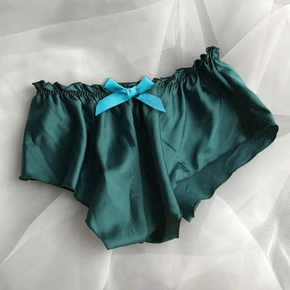 Silk Satin Sexy Panties Simple Flowers Floral Printed Lace Pajamas Underwear Fashionable Oversized Women Shorts Under Wears - MANDOTOS