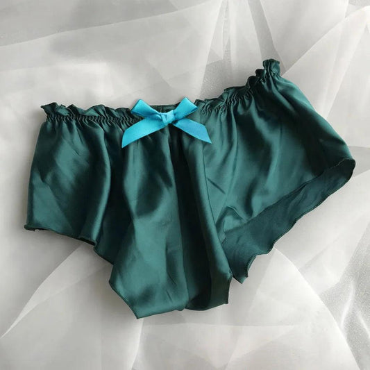 Silk Satin Sexy Panties Simple Flowers Floral Printed Lace Pajamas Underwear Fashionable Oversized Women Shorts Under Wears - MANDOTOS