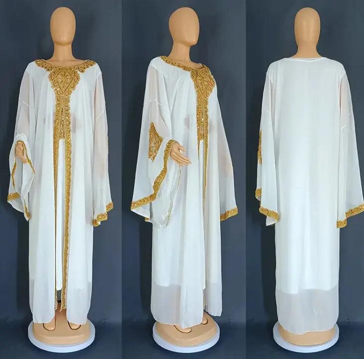 Two Piece Set Gold Kaftan Abaya Dress - MANDOTOS