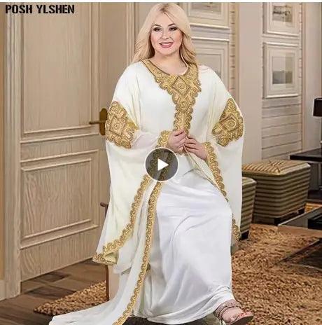 Two Piece Set Gold Kaftan Abaya Dress - MANDOTOS