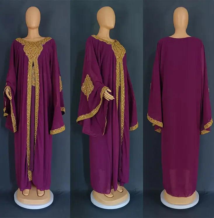 Two Piece Set Gold Kaftan Abaya Dress - MANDOTOS