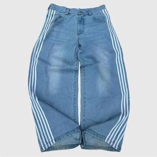 Y2K Baggy Jeans Harajuku vintage Striped Embroidered high quality Sweatpants men women Hip Hop Casual wide leg jeans streetwear - MANDOTOS