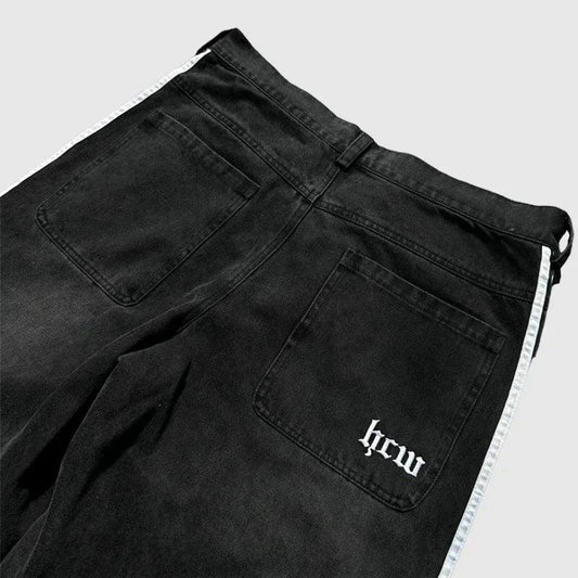 Y2K Baggy Jeans Harajuku vintage Striped Embroidered high quality Sweatpants men women Hip Hop Casual wide leg jeans streetwear - MANDOTOS