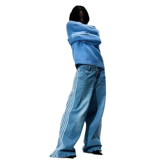 Y2K Baggy Jeans Harajuku vintage Striped Embroidered high quality Sweatpants men women Hip Hop Casual wide leg jeans streetwear - MANDOTOS