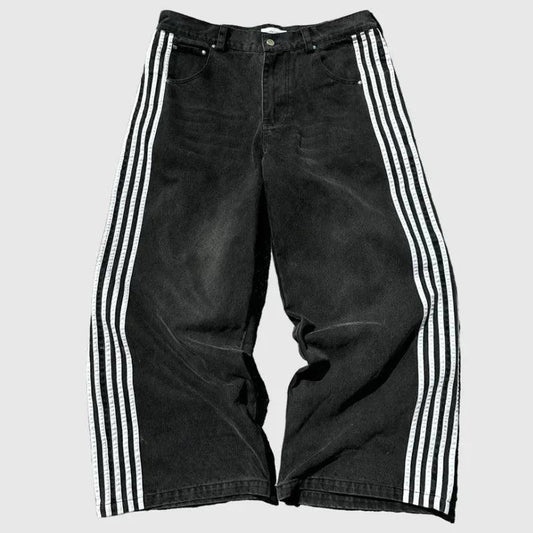 Y2K Baggy Jeans Harajuku vintage Striped Embroidered high quality Sweatpants men women Hip Hop Casual wide leg jeans streetwear - MANDOTOS