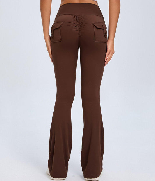 Yoga Fitness Flared Pants With Pockets Ins Fashion Slim High Waist Sports Trousers Scrunch Butt Booty Workout Lifting Leggings - MANDOTOS