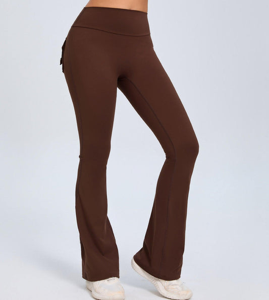 Yoga Fitness Flared Pants With Pockets Ins Fashion Slim High Waist Sports Trousers Scrunch Butt Booty Workout Lifting Leggings - MANDOTOS