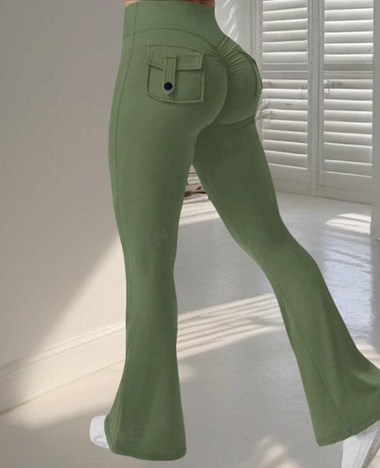 Yoga Fitness Flared Pants With Pockets Ins Fashion Slim High Waist Sports Trousers Scrunch Butt Booty Workout Lifting Leggings - MANDOTOS