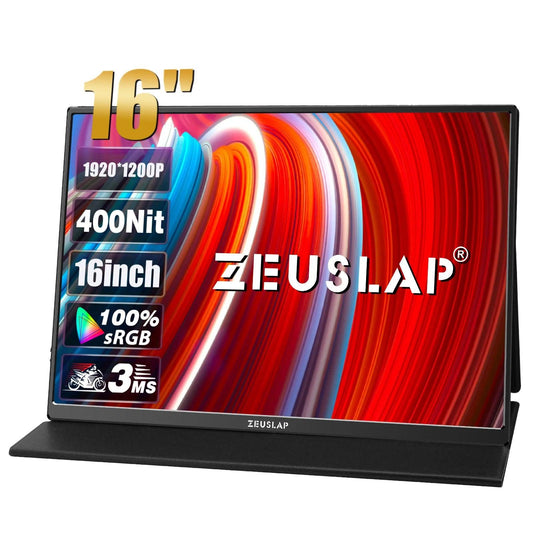 ZEUSLAP 16" Portable Monitor 100%sRGB 1200P IPS Screen Travel Gaming Computer Display for Steam Deck Laptop Switch PS4 PS5 Xbox - MANDOTOS
